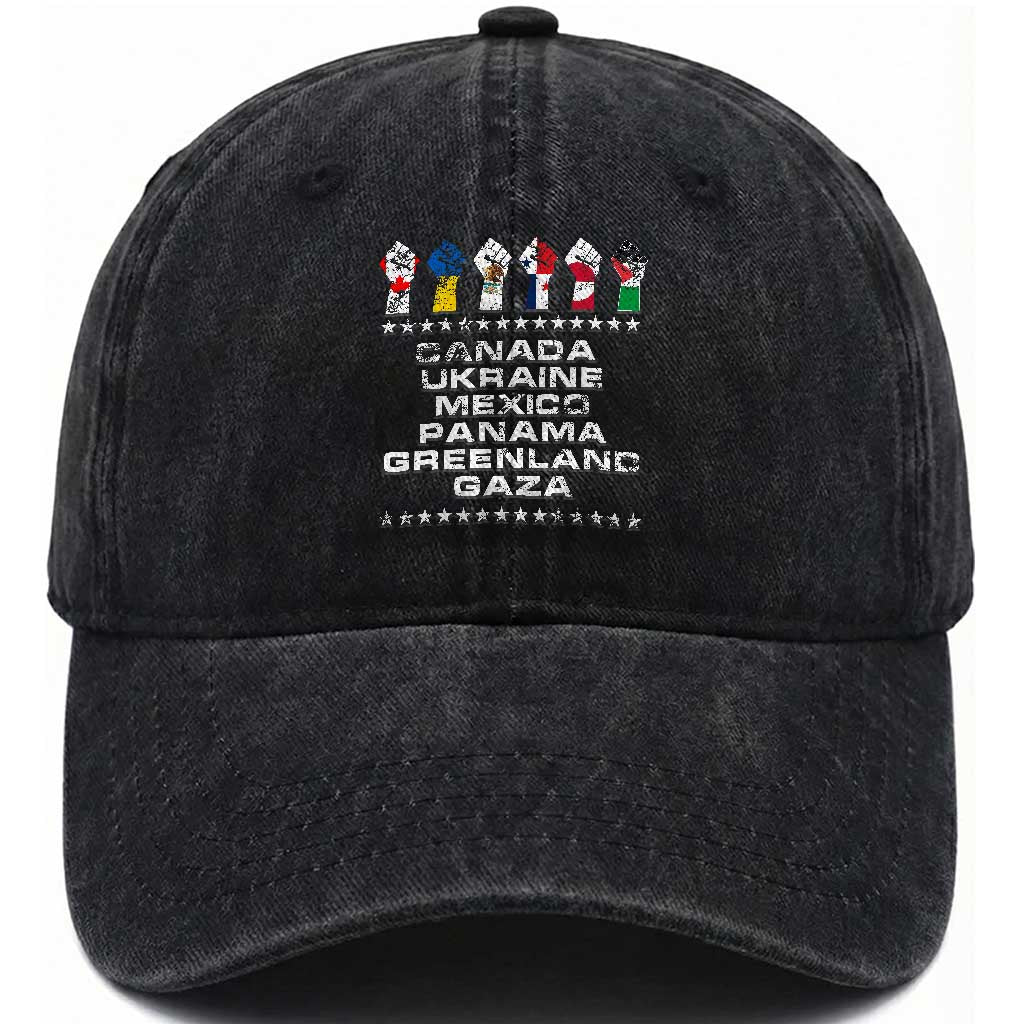 Canada Greenland Mexico Panama Gaza Ukraine Pride Washed Cotton Baseball Cap Hand Fist TS11 Print Your Wear