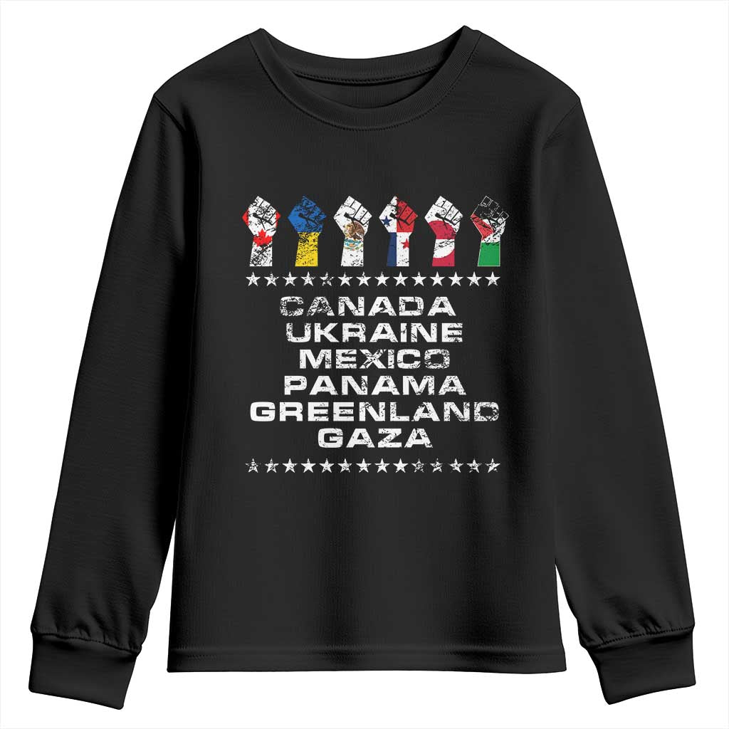 Canada Greenland Mexico Panama Gaza Ukraine Pride Youth Sweatshirt Hand Fist TS11 Black Print Your Wear