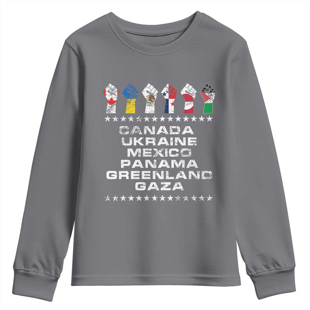 Canada Greenland Mexico Panama Gaza Ukraine Pride Youth Sweatshirt Hand Fist TS11 Charcoal Print Your Wear