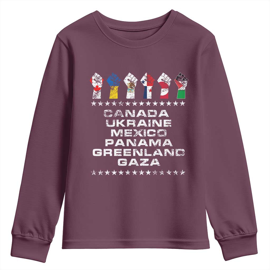 Canada Greenland Mexico Panama Gaza Ukraine Pride Youth Sweatshirt Hand Fist TS11 Maroon Print Your Wear