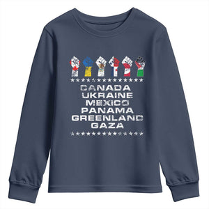 Canada Greenland Mexico Panama Gaza Ukraine Pride Youth Sweatshirt Hand Fist TS11 Navy Print Your Wear
