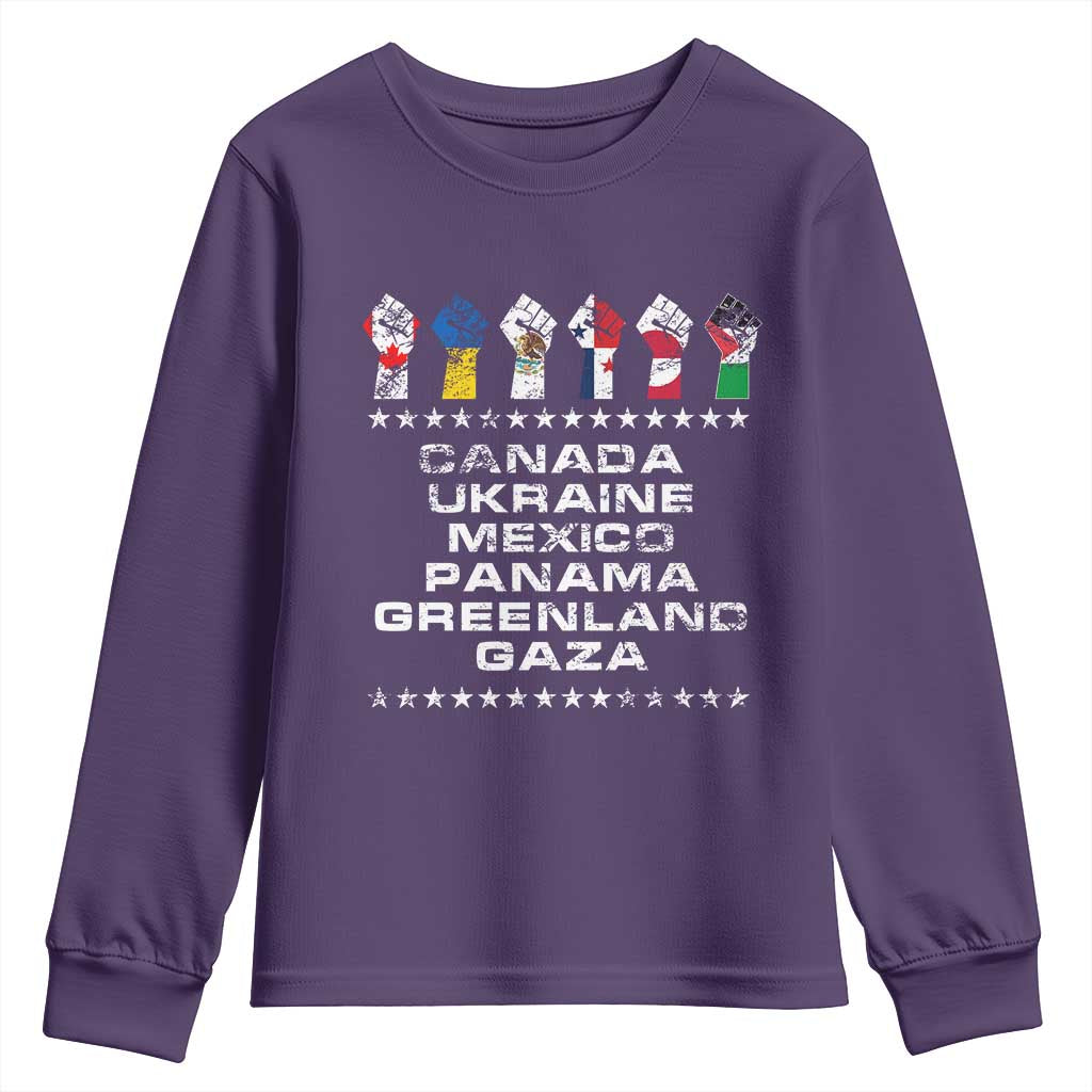 Canada Greenland Mexico Panama Gaza Ukraine Pride Youth Sweatshirt Hand Fist TS11 Purple Print Your Wear