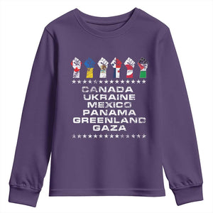 Canada Greenland Mexico Panama Gaza Ukraine Pride Youth Sweatshirt Hand Fist TS11 Purple Print Your Wear