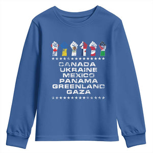 Canada Greenland Mexico Panama Gaza Ukraine Pride Youth Sweatshirt Hand Fist TS11 Royal Blue Print Your Wear