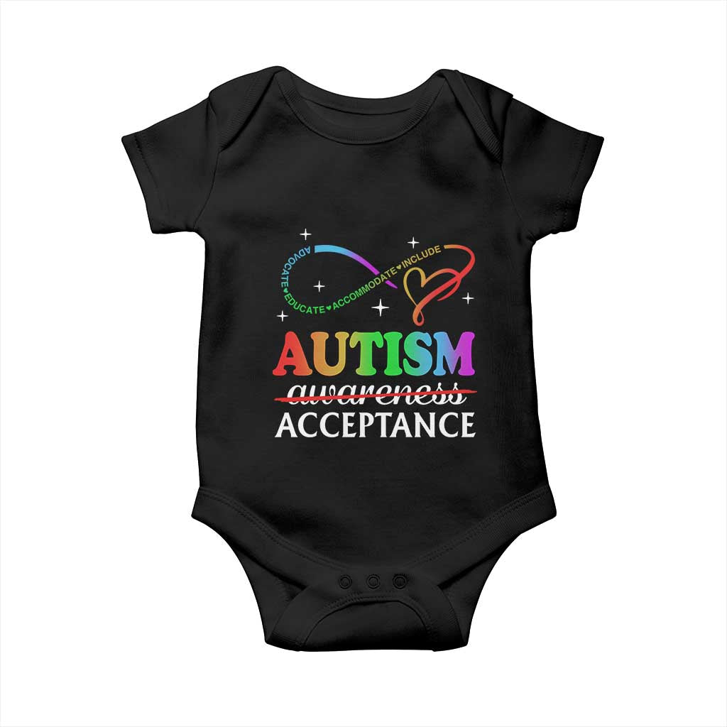 Autism Awareness Acceptance Baby Onesie Advocate Educate Accommodate Include Infinity Symbol TS11 Black Print Your Wear