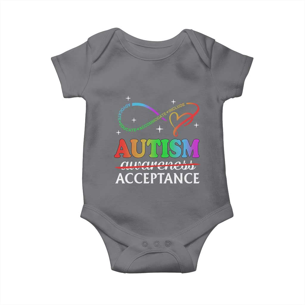 Autism Awareness Acceptance Baby Onesie Advocate Educate Accommodate Include Infinity Symbol TS11 Charcoal Print Your Wear