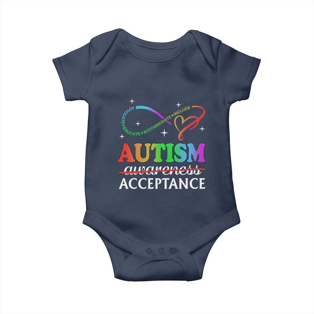 Autism Awareness Acceptance Baby Onesie Advocate Educate Accommodate Include Infinity Symbol TS11 Navy Print Your Wear