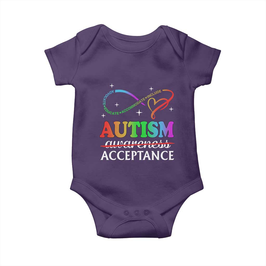 Autism Awareness Acceptance Baby Onesie Advocate Educate Accommodate Include Infinity Symbol TS11 Purple Print Your Wear