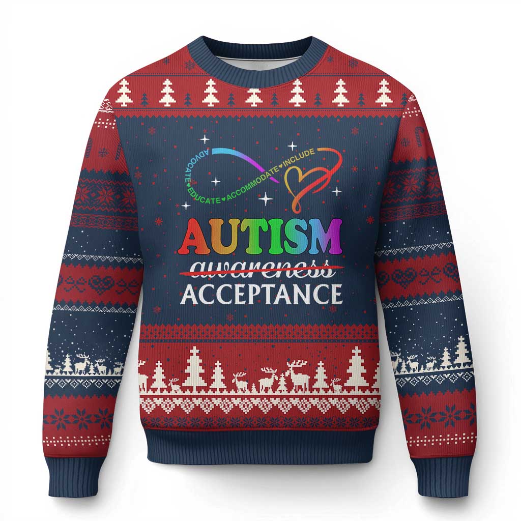 Autism Awareness Acceptance Ugly Christmas Sweater Advocate Educate Accommodate Include Infinity Symbol TS11 Navy Red Print Your Wear