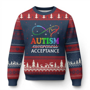 Autism Awareness Acceptance Ugly Christmas Sweater Advocate Educate Accommodate Include Infinity Symbol TS11 Navy Red Print Your Wear