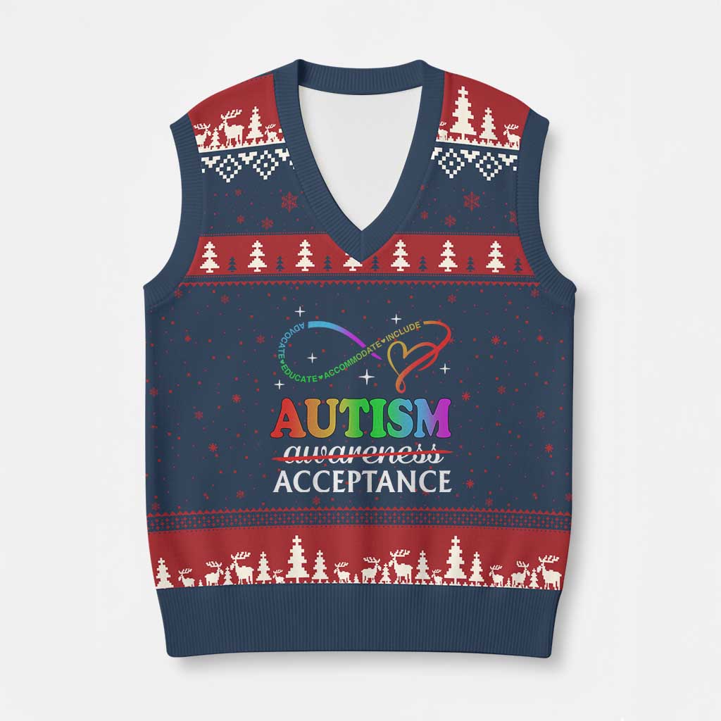 Autism Awareness Acceptance V-Neck Knit Sweater Vest Advocate Educate Accommodate Include Infinity Symbol TS11 Navy Red Print Your Wear