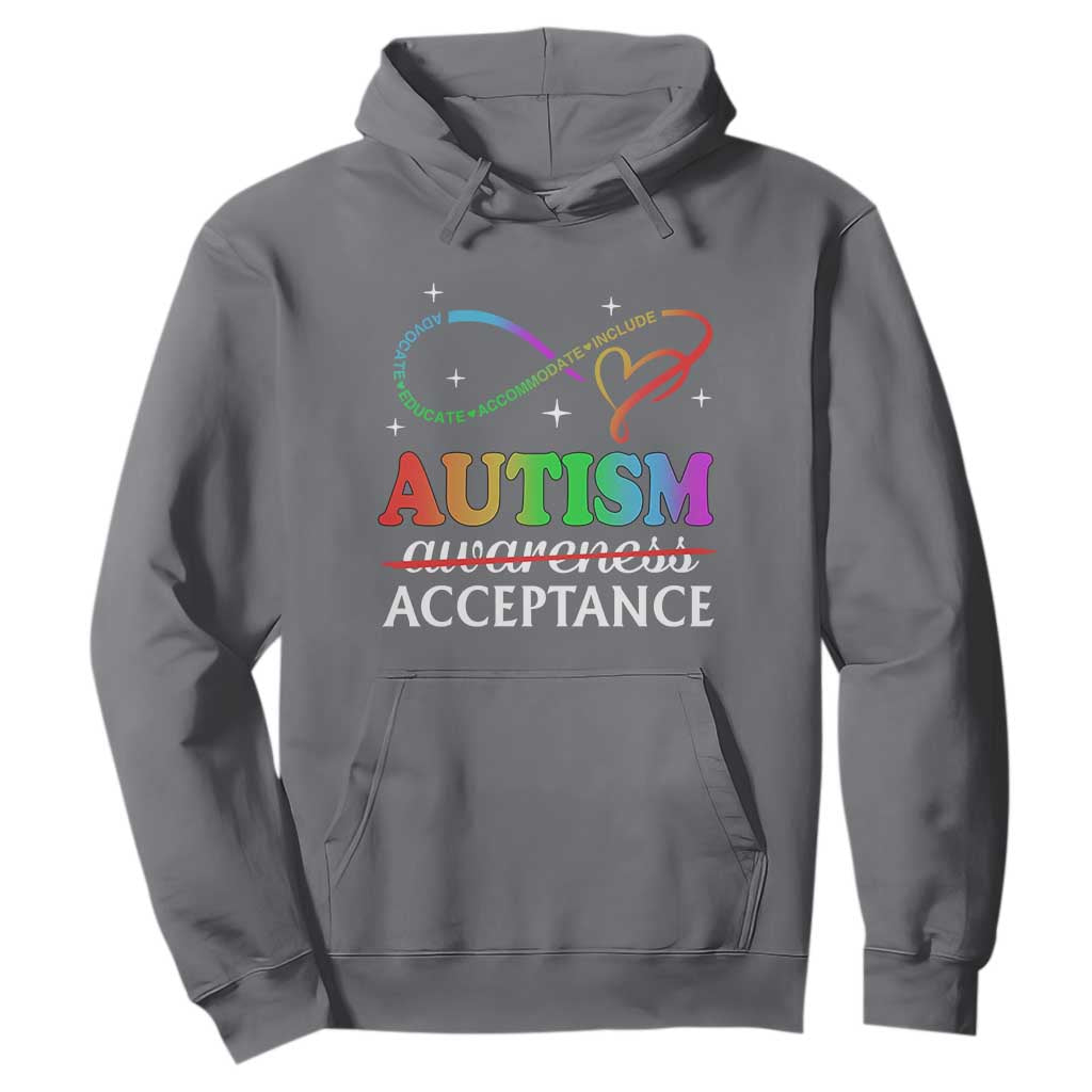 Autism Awareness Acceptance Hoodie Advocate Educate Accommodate Include Infinity Symbol TS11 Charcoal Print Your Wear