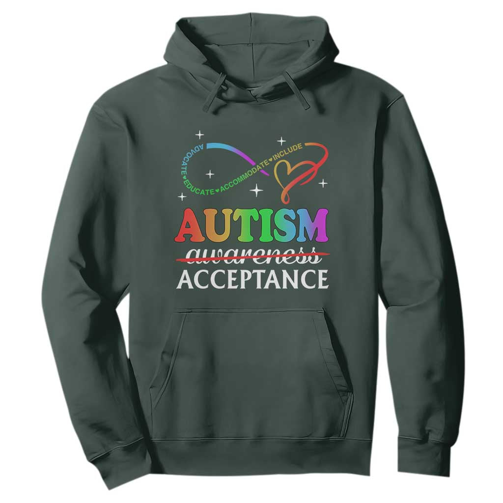 Autism Awareness Acceptance Hoodie Advocate Educate Accommodate Include Infinity Symbol TS11 Dark Forest Green Print Your Wear