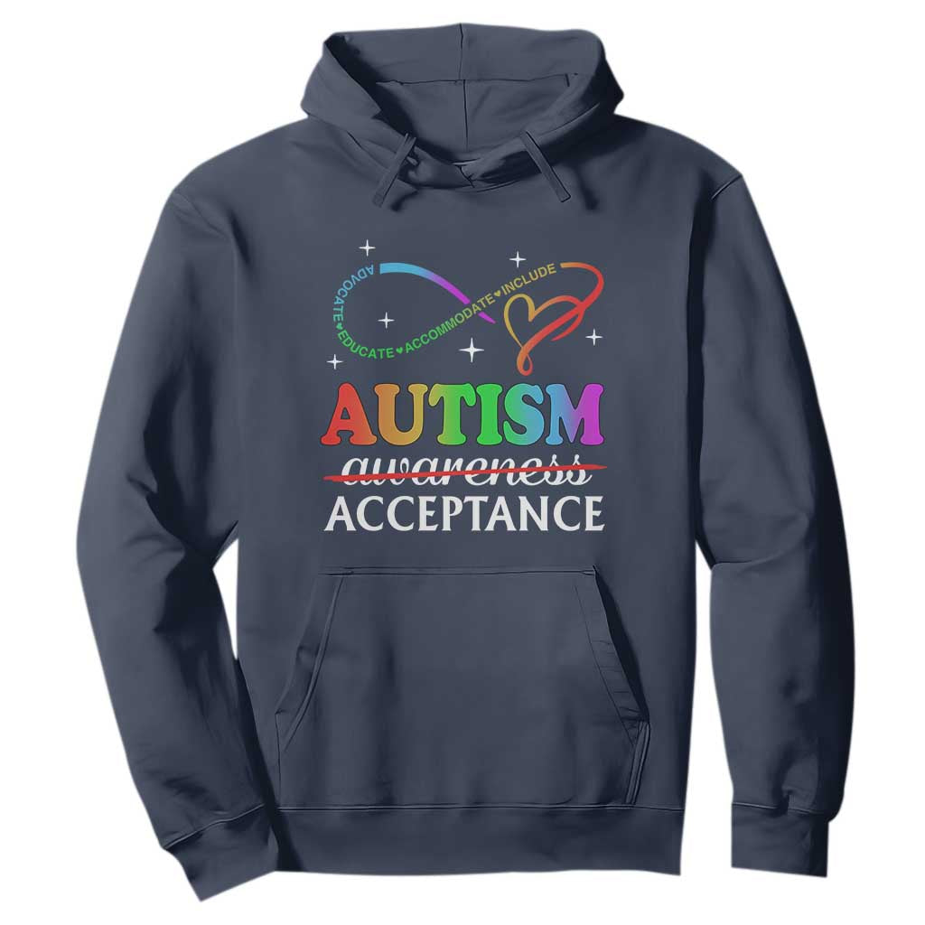 Autism Awareness Acceptance Hoodie Advocate Educate Accommodate Include Infinity Symbol TS11 Navy Print Your Wear