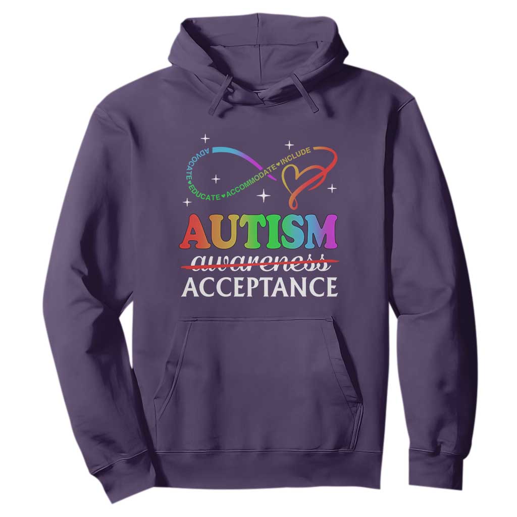 Autism Awareness Acceptance Hoodie Advocate Educate Accommodate Include Infinity Symbol TS11 Purple Print Your Wear