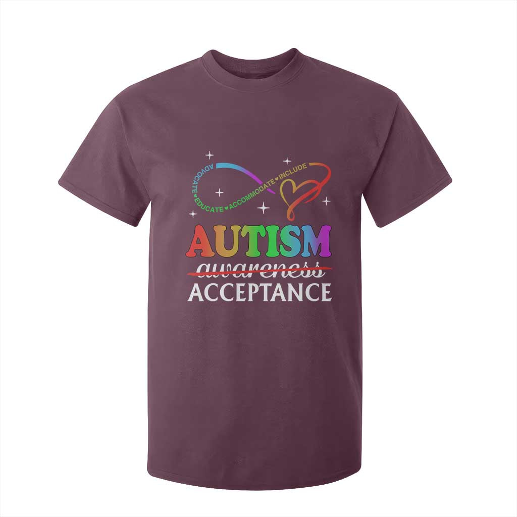 Autism Awareness Acceptance T Shirt For Kid Advocate Educate Accommodate Include Infinity Symbol TS11 Maroon Print Your Wear
