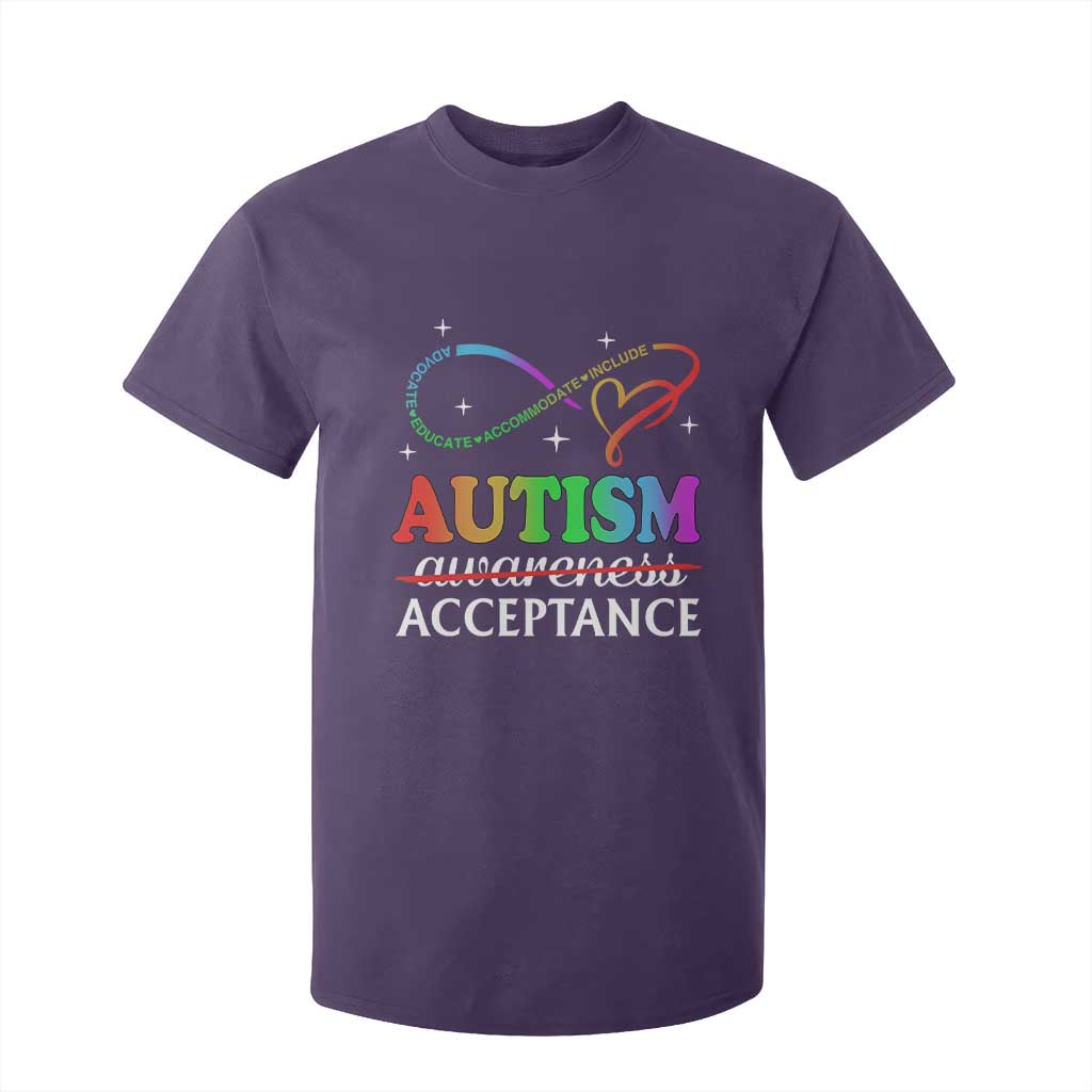Autism Awareness Acceptance T Shirt For Kid Advocate Educate Accommodate Include Infinity Symbol TS11 Purple Print Your Wear