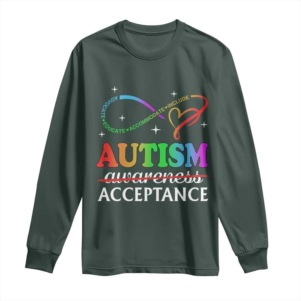 Autism Awareness Acceptance Long Sleeve Shirt Advocate Educate Accommodate Include Infinity Symbol TS11 Dark Forest Green Print Your Wear