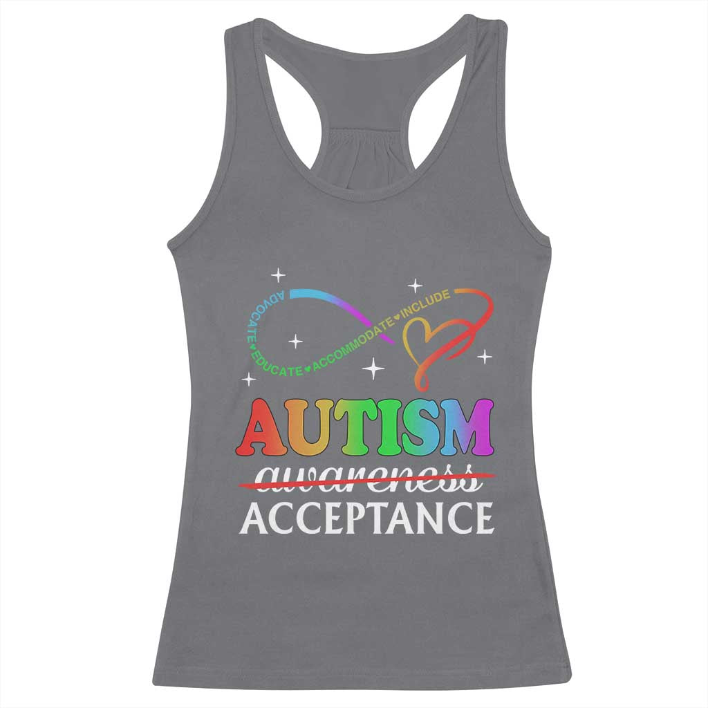 Autism Awareness Acceptance Racerback Tank Top Advocate Educate Accommodate Include Infinity Symbol TS11 Charcoal Print Your Wear
