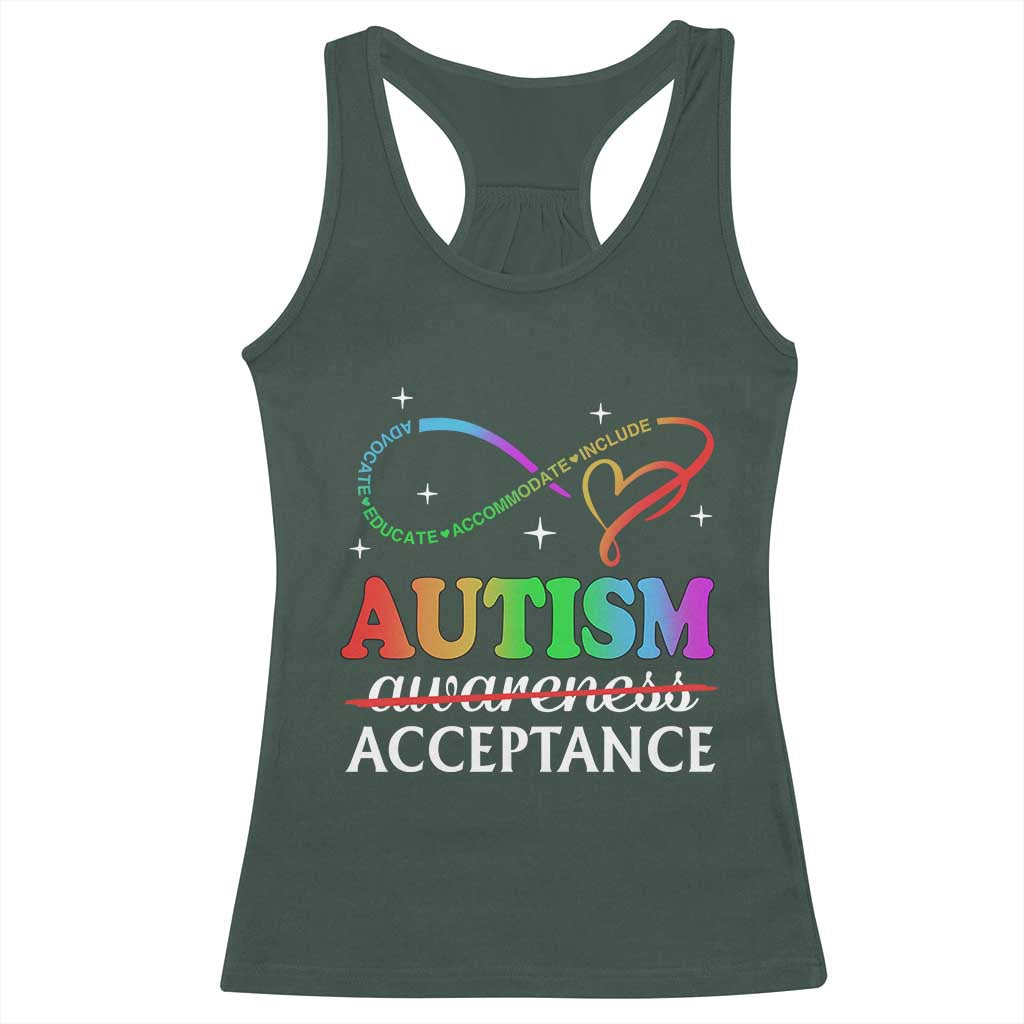 Autism Awareness Acceptance Racerback Tank Top Advocate Educate Accommodate Include Infinity Symbol TS11 Dark Forest Green Print Your Wear