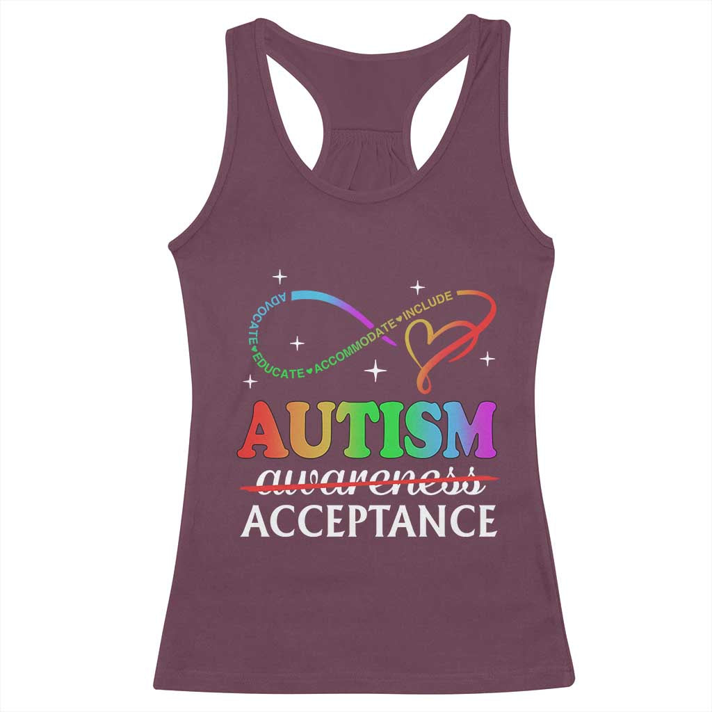 Autism Awareness Acceptance Racerback Tank Top Advocate Educate Accommodate Include Infinity Symbol TS11 Maroon Print Your Wear