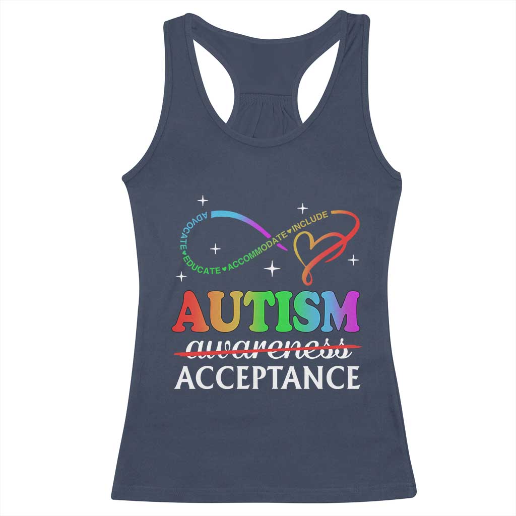 Autism Awareness Acceptance Racerback Tank Top Advocate Educate Accommodate Include Infinity Symbol TS11 Navy Print Your Wear