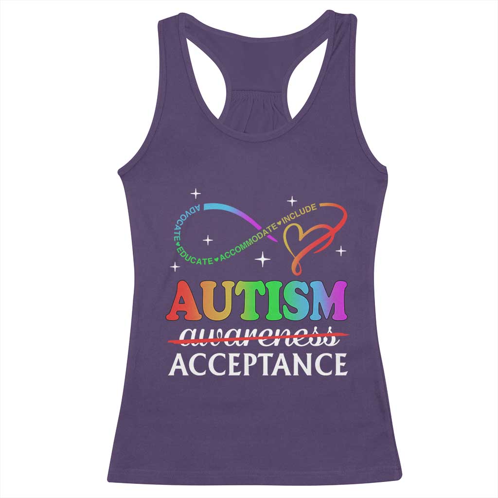 Autism Awareness Acceptance Racerback Tank Top Advocate Educate Accommodate Include Infinity Symbol TS11 Purple Print Your Wear