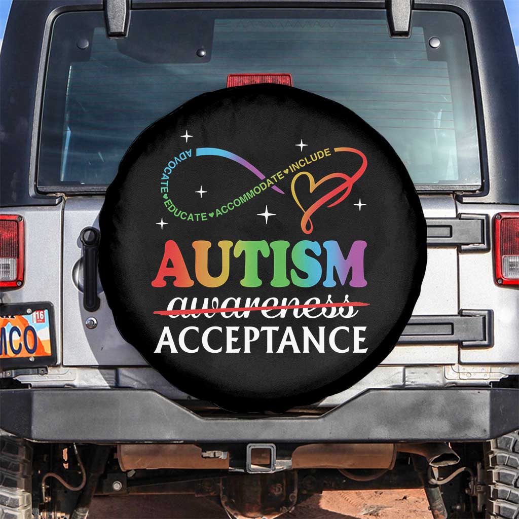 Autism Awareness Acceptance Spare Tire Cover Advocate Educate Accommodate Include Infinity Symbol TS11 No hole Black Print Your Wear