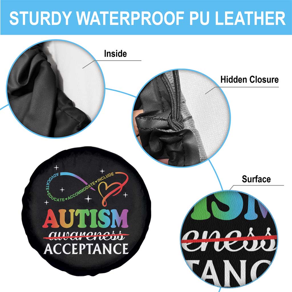 Autism Awareness Acceptance Spare Tire Cover Advocate Educate Accommodate Include Infinity Symbol TS11 Print Your Wear