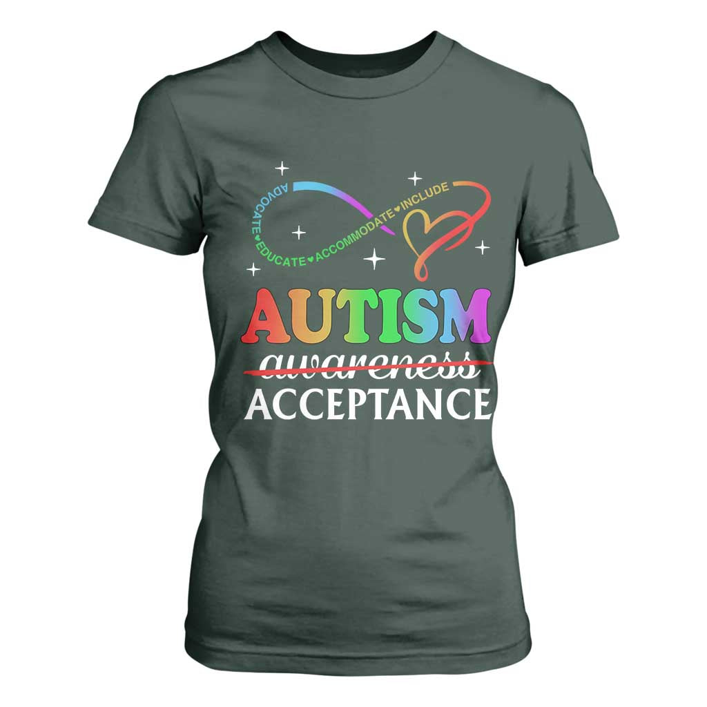 Autism Awareness Acceptance T Shirt For Women Advocate Educate Accommodate Include Infinity Symbol TS11 Dark Forest Green Print Your Wear