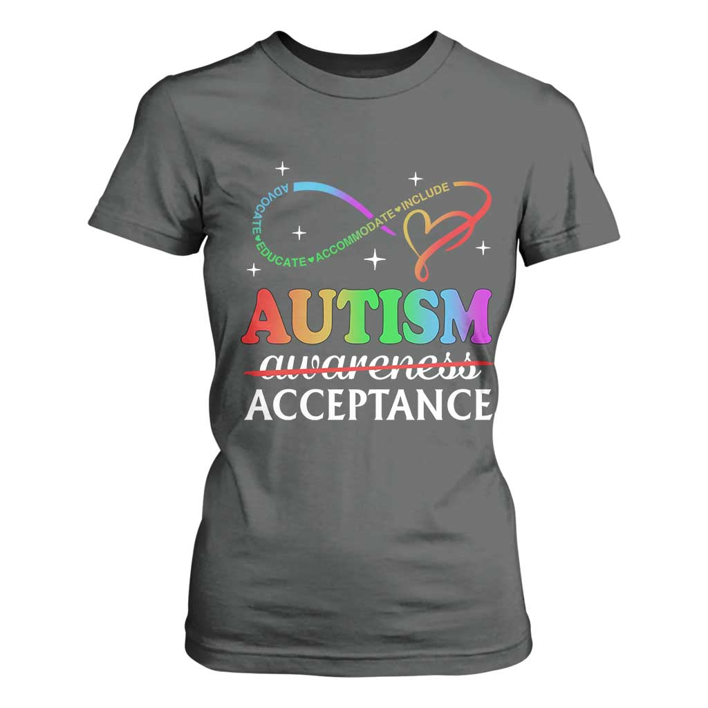 Autism Awareness Acceptance T Shirt For Women Advocate Educate Accommodate Include Infinity Symbol TS11 Dark Heather Print Your Wear
