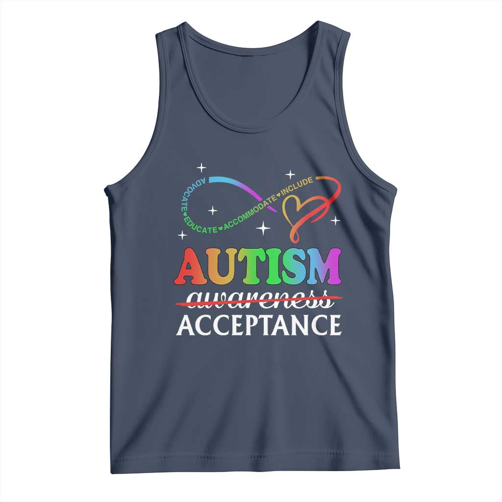 Autism Awareness Acceptance Tank Top Advocate Educate Accommodate Include Infinity Symbol TS11 Navy Print Your Wear
