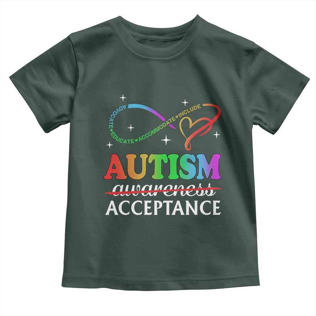 Autism Awareness Acceptance Toddler T Shirt Advocate Educate Accommodate Include Infinity Symbol TS11 Dark Forest Green Print Your Wear