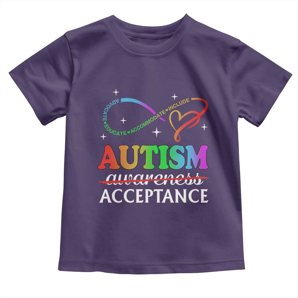 Autism Awareness Acceptance Toddler T Shirt Advocate Educate Accommodate Include Infinity Symbol TS11 Purple Print Your Wear