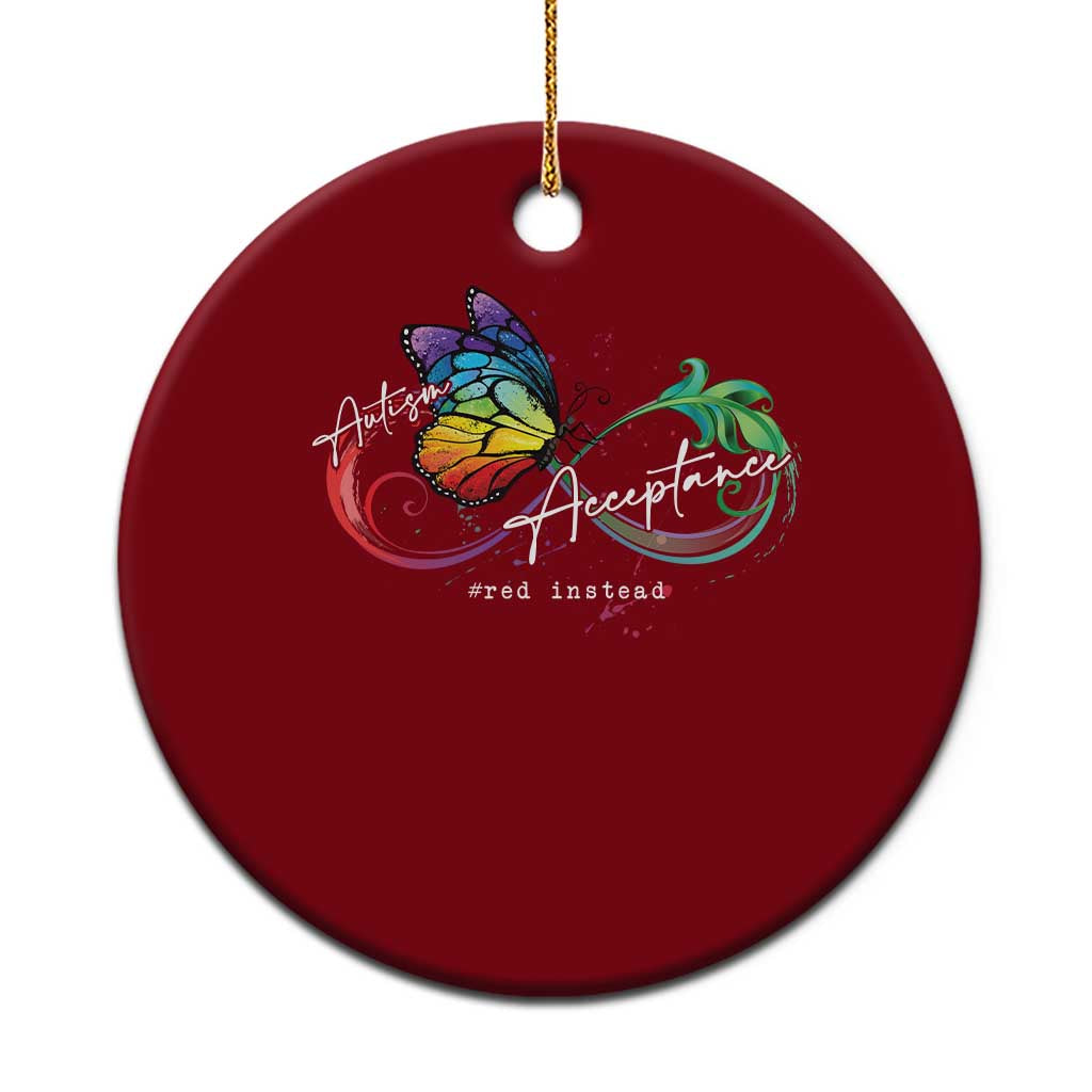 Autism Awareness Acceptance Red Instead Ceramic Ornament Infinity Symbol Rainbow Butterfly Feather TS11 1pc Red Print Your Wear