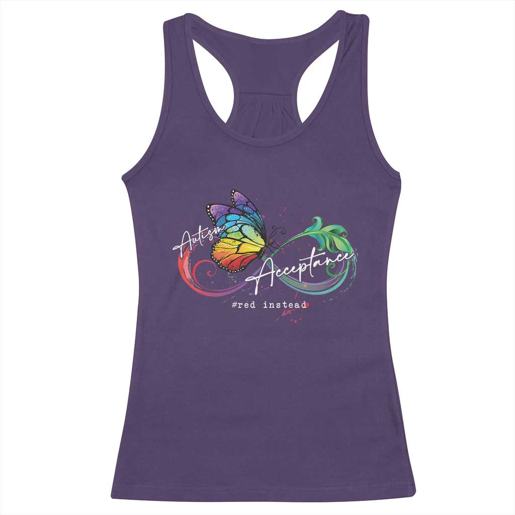 Autism Awareness Acceptance Red Instead Racerback Tank Top Infinity Symbol Rainbow Butterfly Feather TS11 Purple Print Your Wear