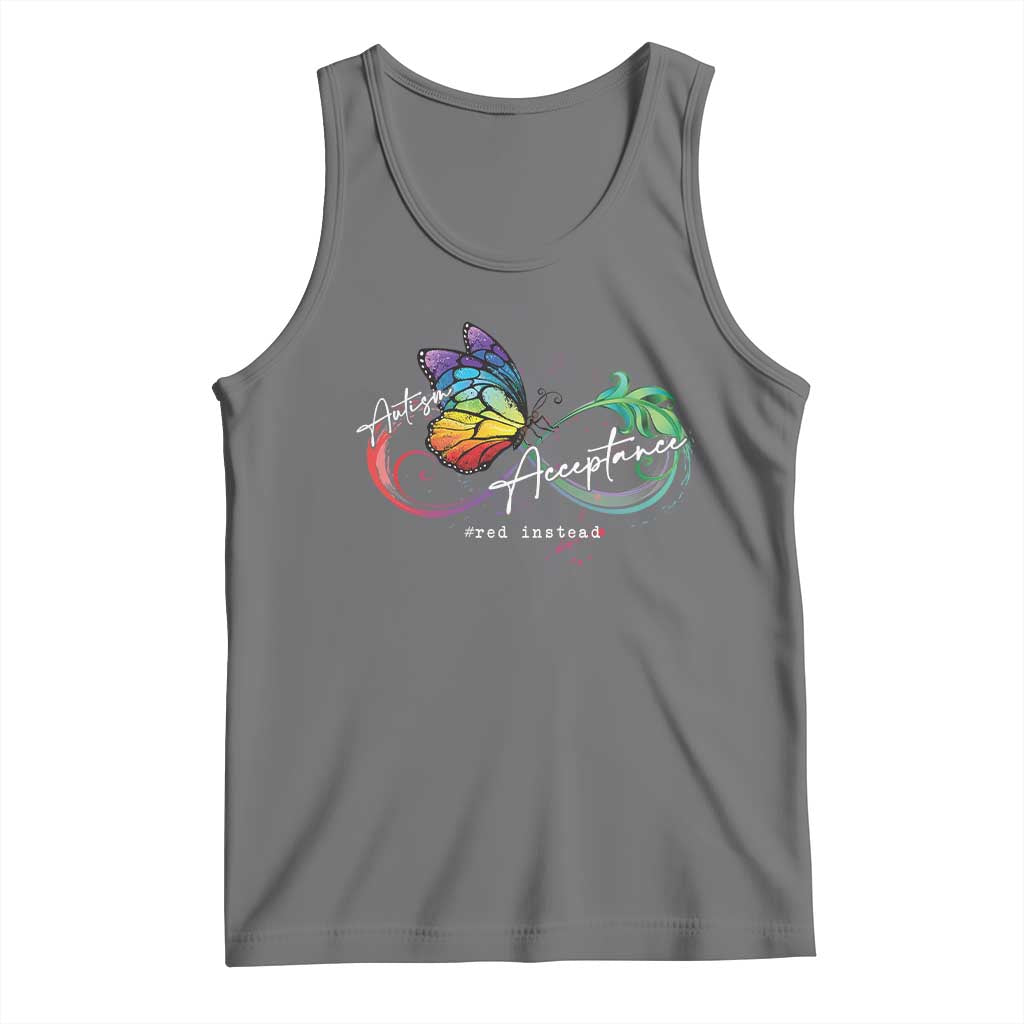 Autism Awareness Acceptance Red Instead Tank Top Infinity Symbol Rainbow Butterfly Feather TS11 Black Heather Print Your Wear
