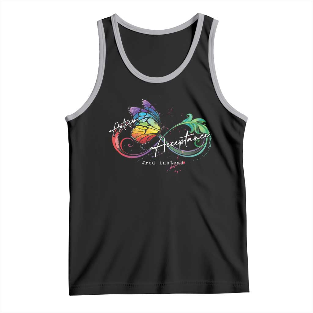 Autism Awareness Acceptance Red Instead Tank Top Infinity Symbol Rainbow Butterfly Feather TS11 Black Athletic Heather Print Your Wear