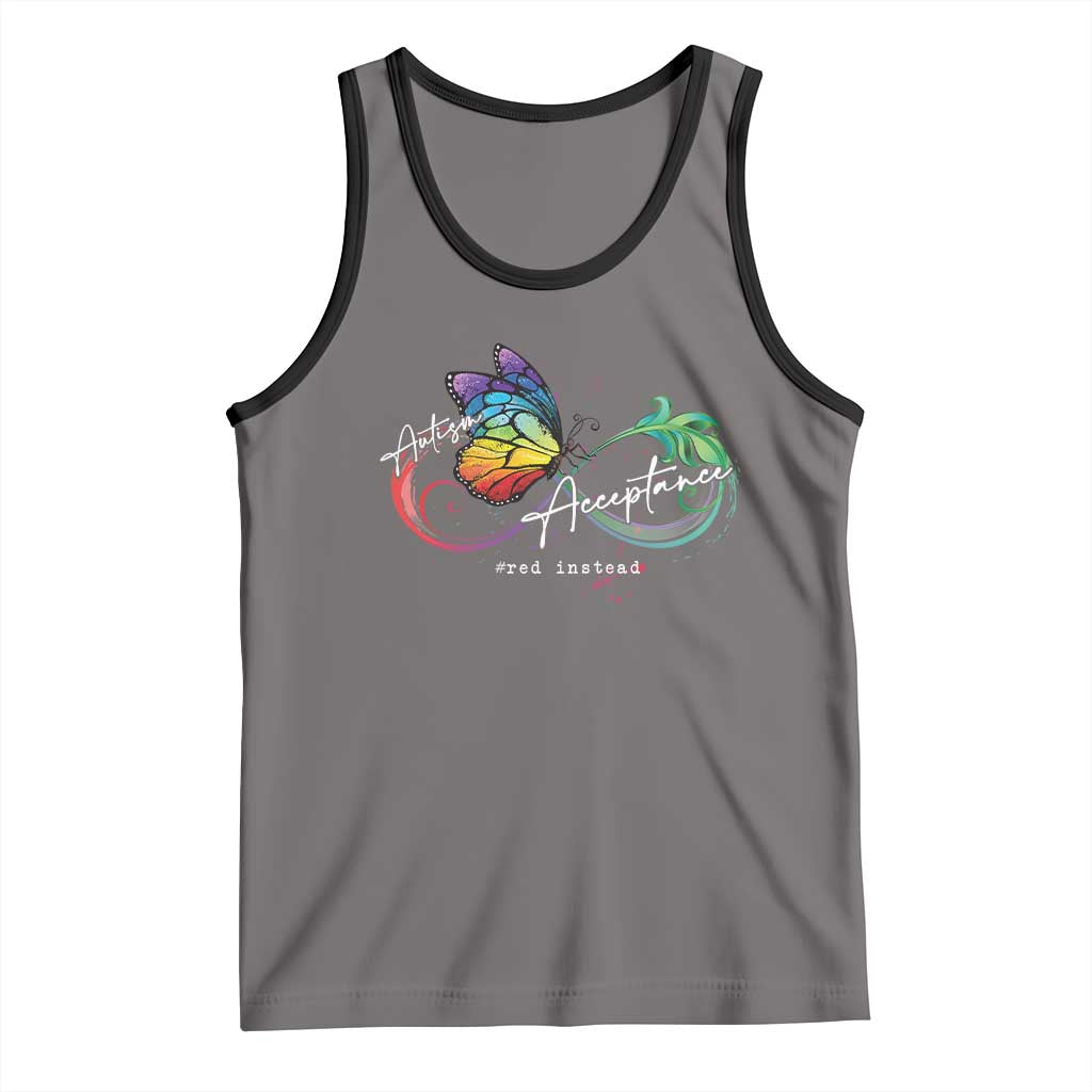 Autism Awareness Acceptance Red Instead Tank Top Infinity Symbol Rainbow Butterfly Feather TS11 Deep Heather Black Print Your Wear