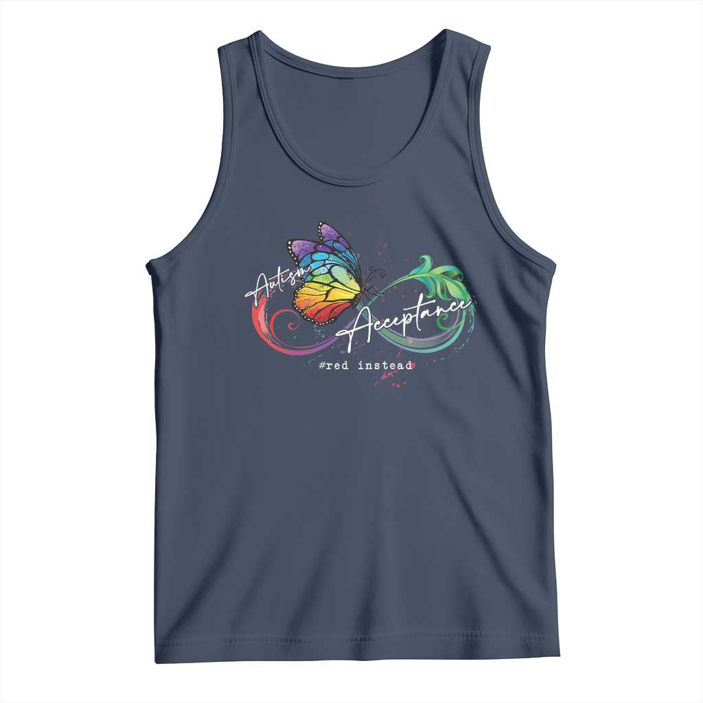 Autism Awareness Acceptance Red Instead Tank Top Infinity Symbol Rainbow Butterfly Feather TS11 Navy Print Your Wear