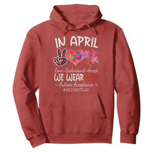 Autism Awareness Acceptance Red Instead Hoodie In April We Wear Red Peace Love Puzzle TS11 Red Print Your Wear