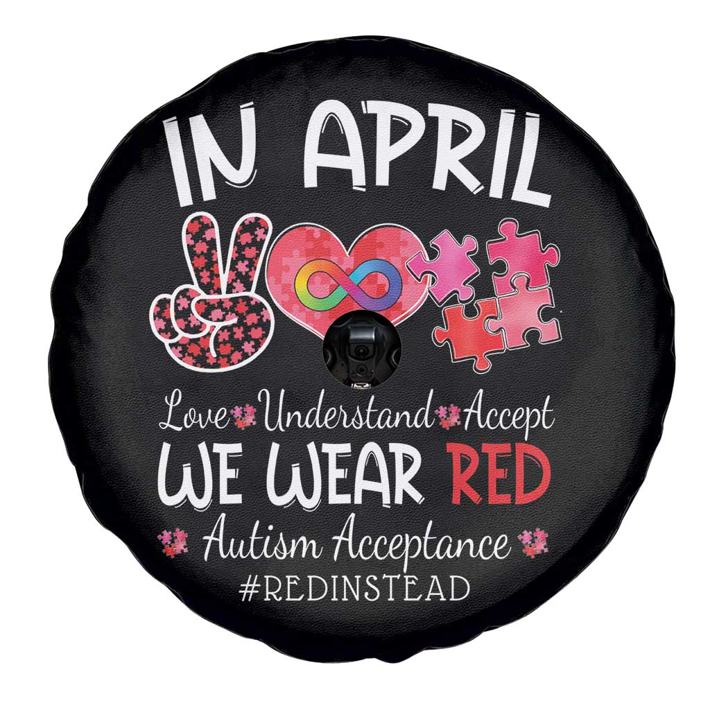 Autism Awareness Acceptance Red Instead Spare Tire Cover In April We Wear Red Peace Love Puzzle TS11 Print Your Wear
