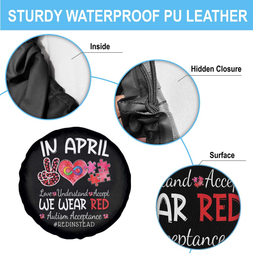 Autism Awareness Acceptance Red Instead Spare Tire Cover In April We Wear Red Peace Love Puzzle TS11 Print Your Wear