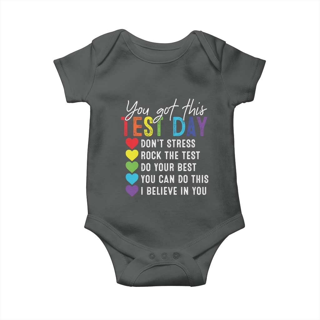 Funny Test Day Baby Onesie You Got This Don't Stress Rock The Test TS11 Dark Heather Print Your Wear
