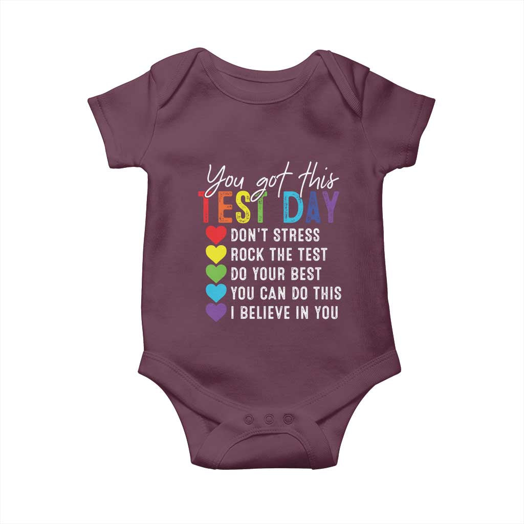 Funny Test Day Baby Onesie You Got This Don't Stress Rock The Test TS11 Maroon Print Your Wear
