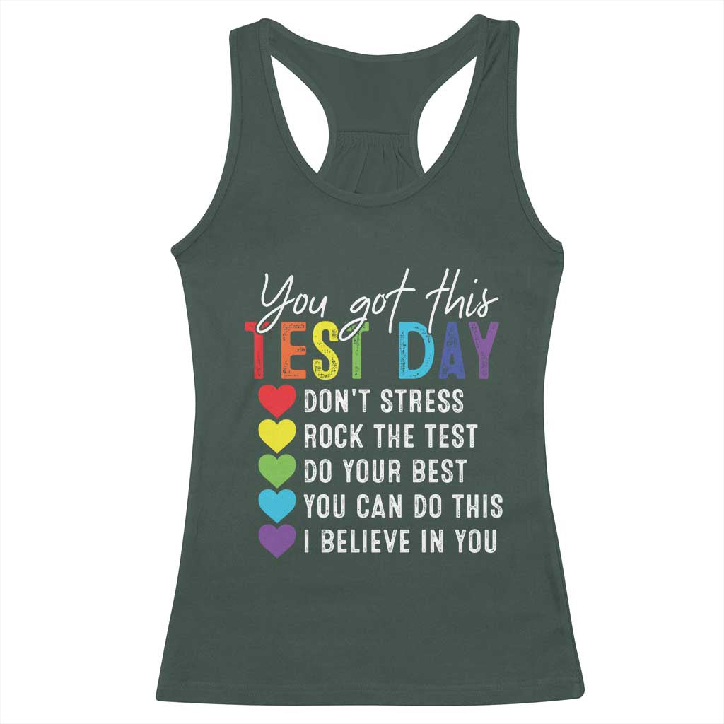 Funny Test Day Racerback Tank Top You Got This Don't Stress Rock The Test TS11 Dark Forest Green Print Your Wear