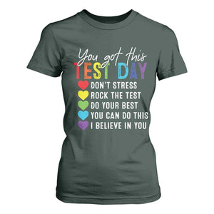 Funny Test Day T Shirt For Women You Got This Don't Stress Rock The Test TS11 Dark Forest Green Print Your Wear