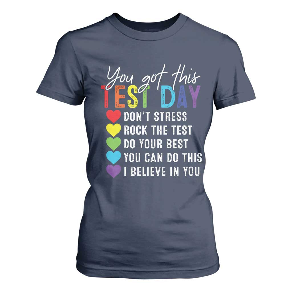 Funny Test Day T Shirt For Women You Got This Don't Stress Rock The Test TS11 Navy Print Your Wear