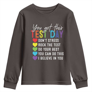 Funny Test Day Youth Sweatshirt You Got This Don't Stress Rock The Test TS11 Dark Chocolate Print Your Wear