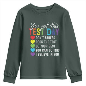 Funny Test Day Youth Sweatshirt You Got This Don't Stress Rock The Test TS11 Dark Forest Green Print Your Wear